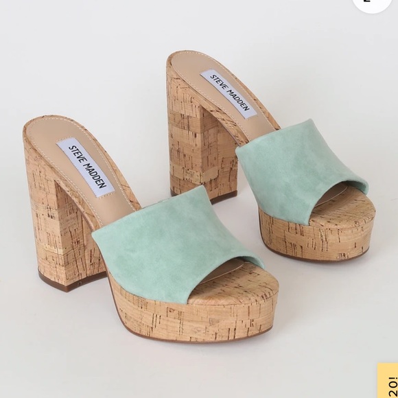 Steve Madden Mint Green Block Heel Platform Slide Sandal - Picture 5 of 5